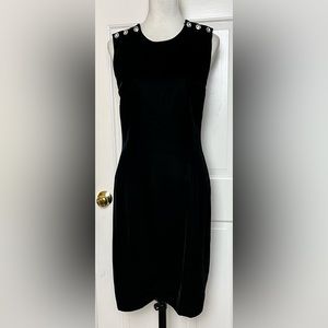 Vintage Liz Claiborne Sleeveless Velvet Sheath Dress Rhinestone Buttons Size 10